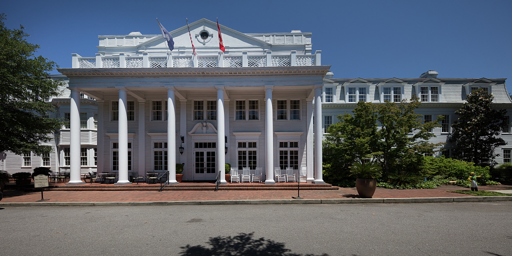 The white-columned facade of The Willcox in Aiken, South Carolina